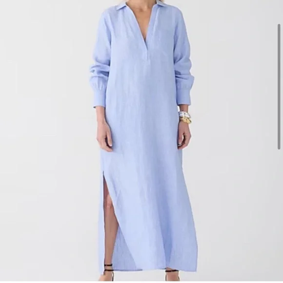 NWT JCrew Bungalow Linen Maxi Popover Dress XS (BLUE) - Picture 5 of 5